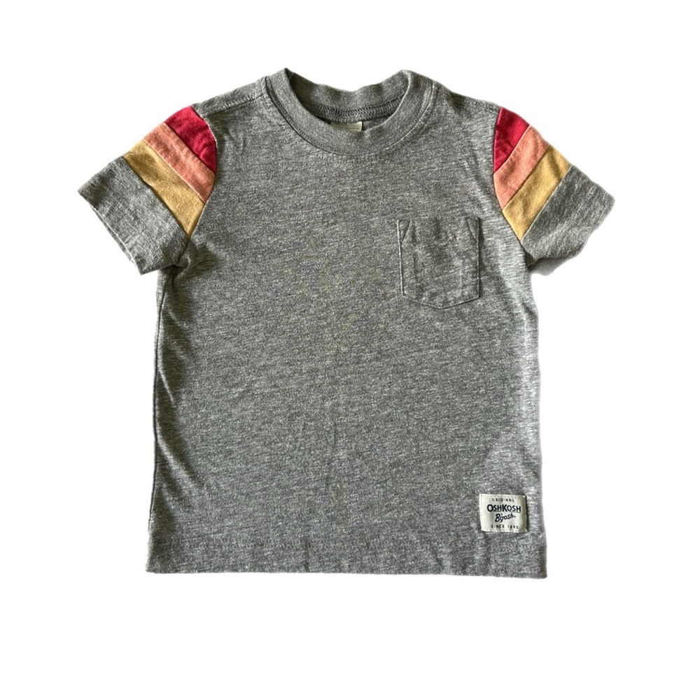 OSHKOSH B’GOSH Grey Striped Sleeve Toddler T-Shirt Size 12 Months